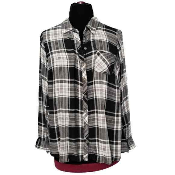 Plaid Black White Long Sleeve Button Down Shirt Plus Size 1X Westerncore Country - Picture 1 of 10